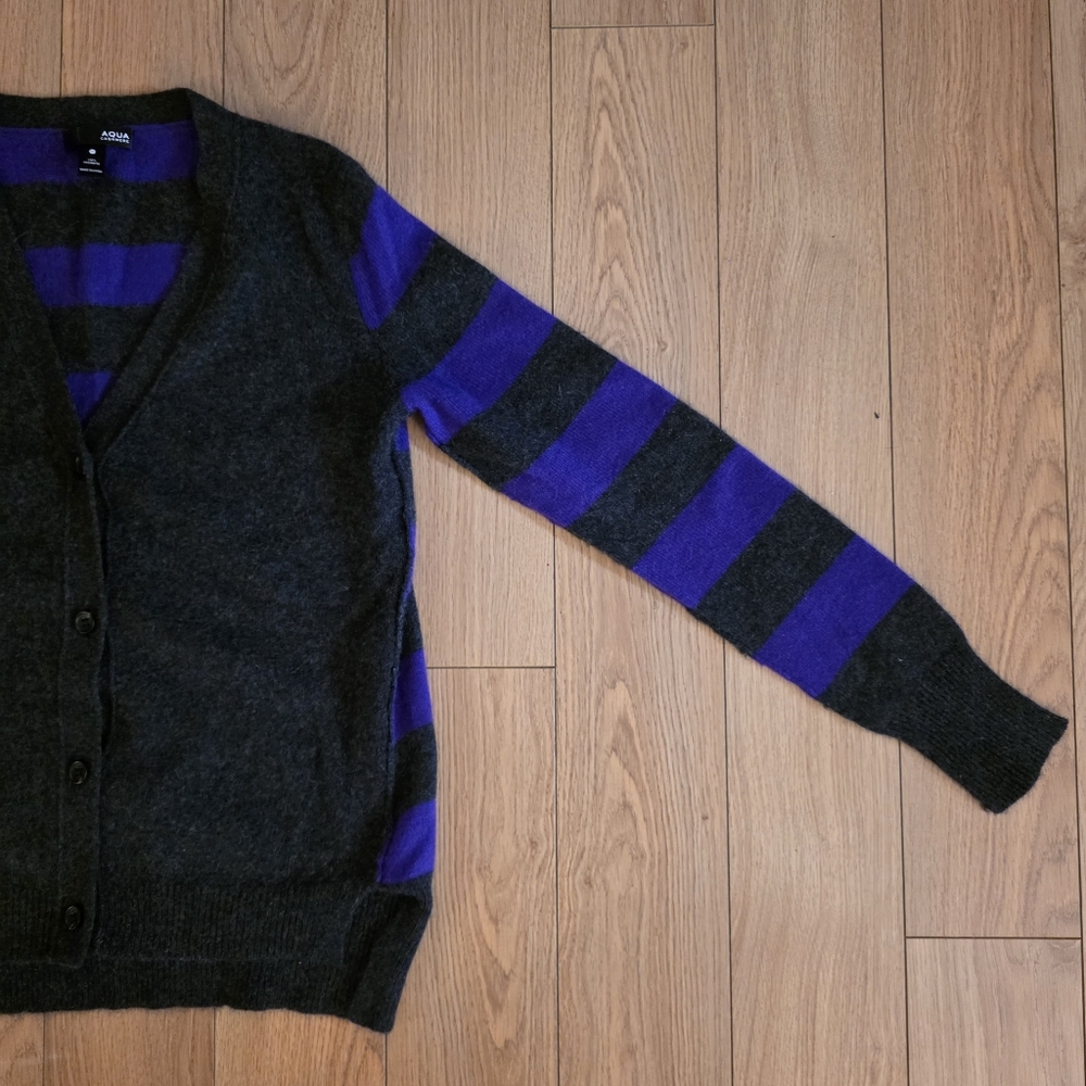 Aqua Striped Cashmere Button Up Cardigan- XS - Picture 8 of 13